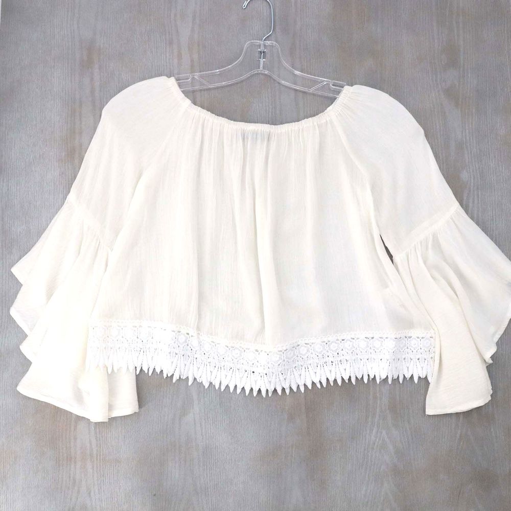 Shein Off Shoulder White Flare Bell Sleeve Top